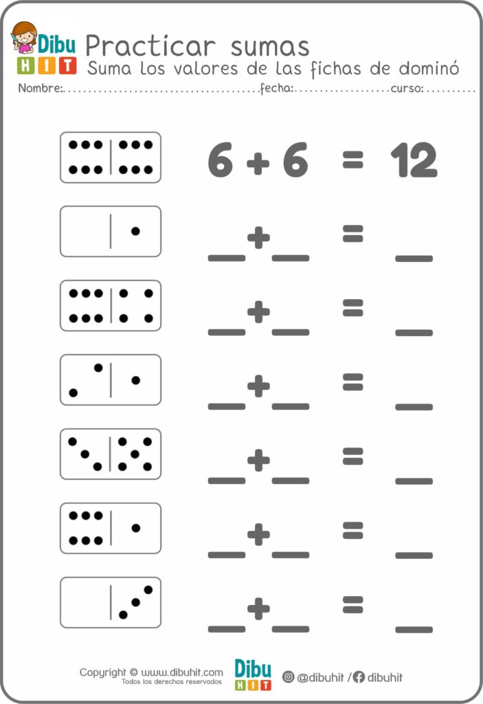 fichas dominó números sumas