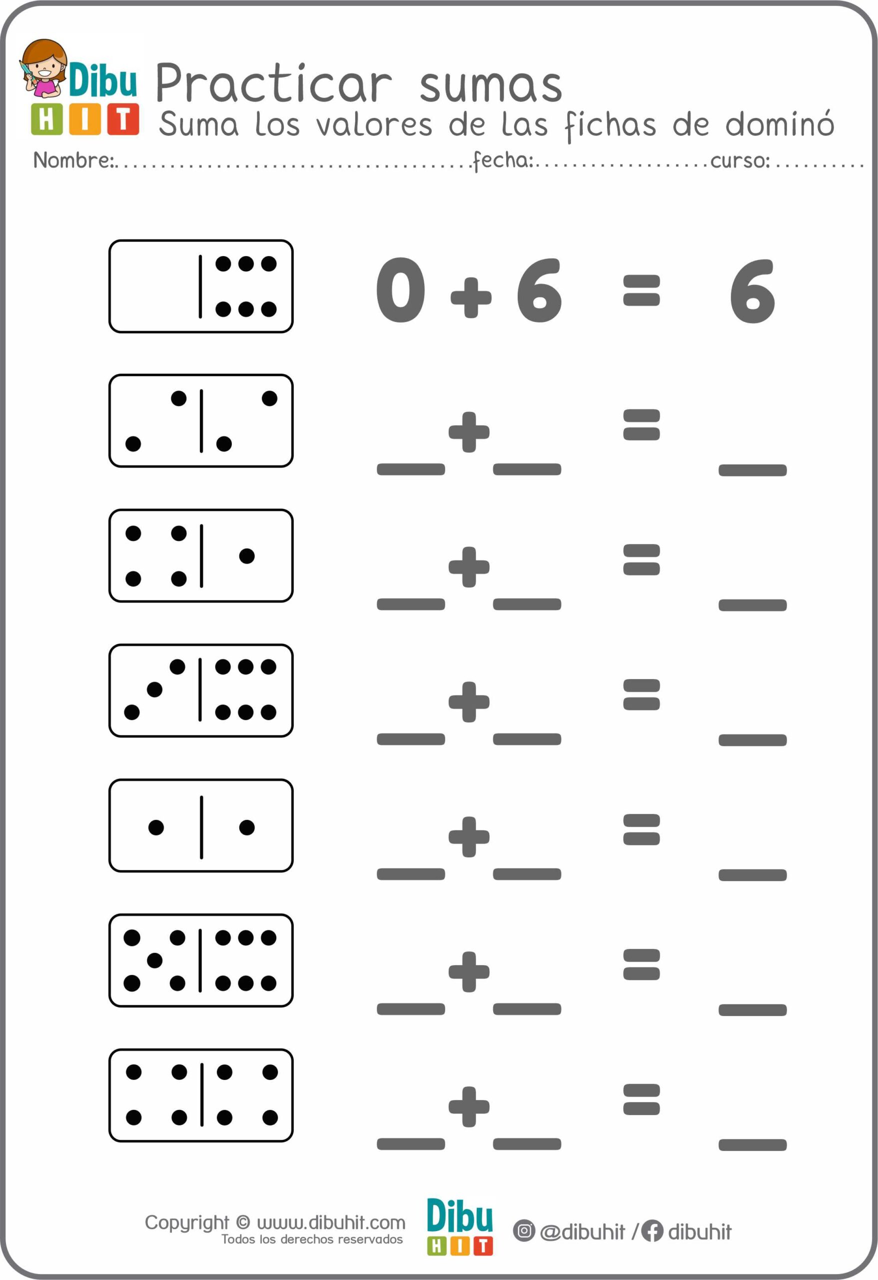 fichas dominó números sumas