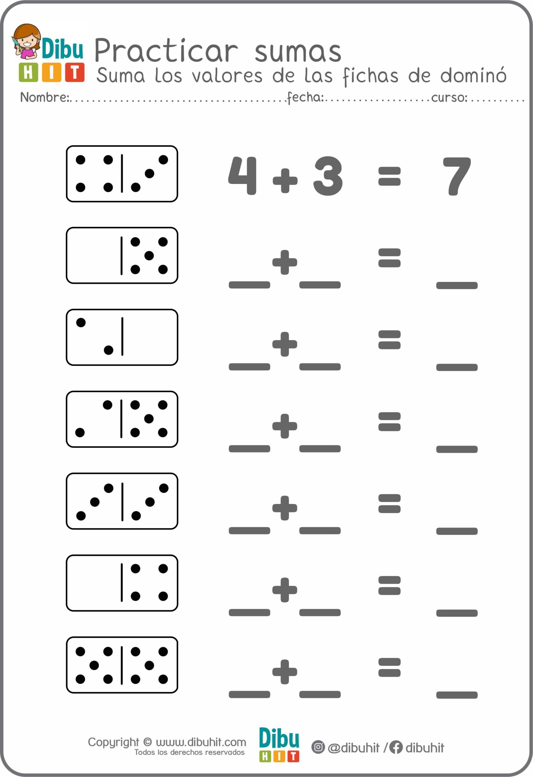fichas dominó números sumas