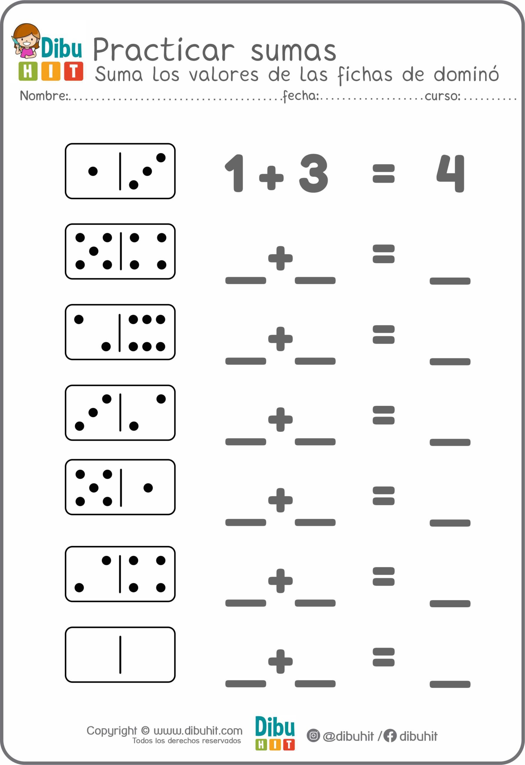 fichas dominó números restas