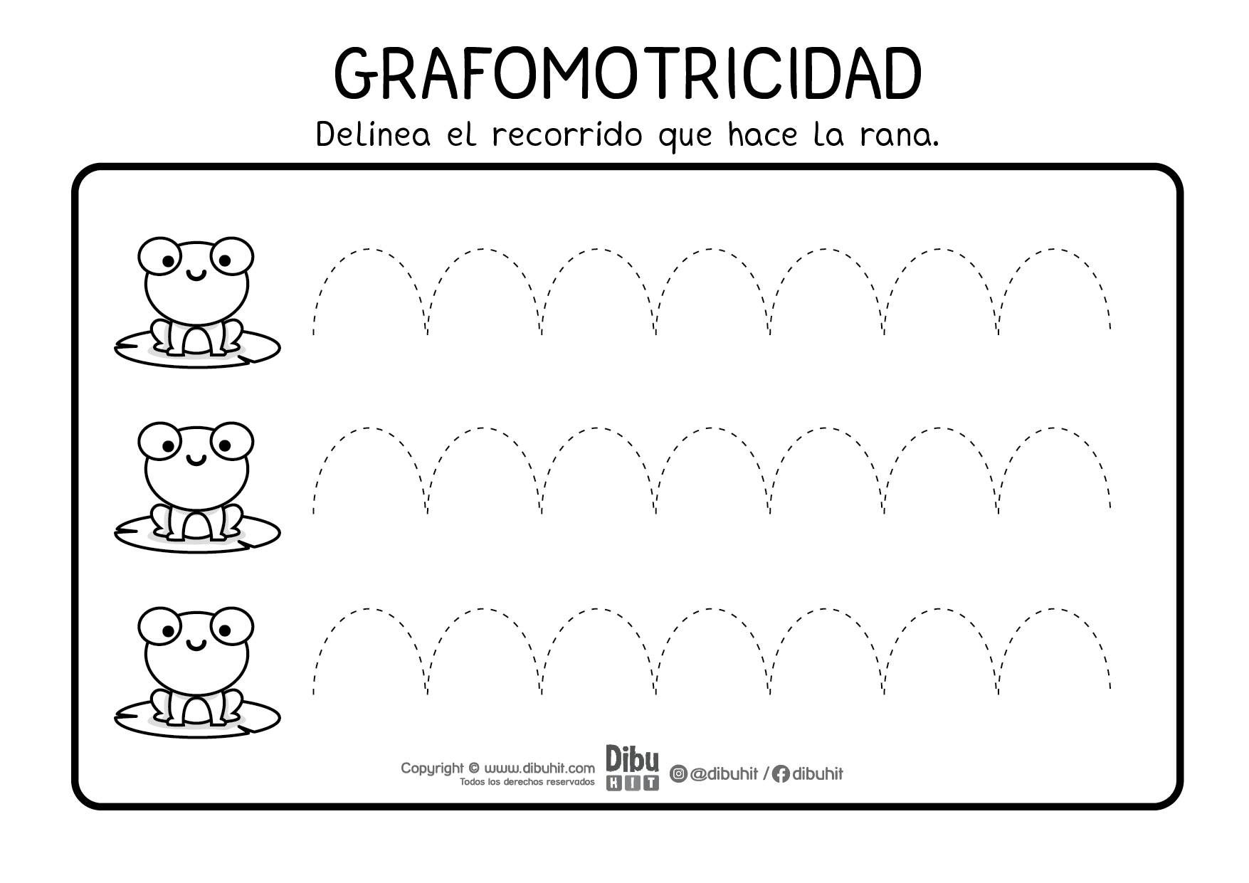 Dibujo actividad grafomotricidad colorea y sigue el recorrido de las ranitas