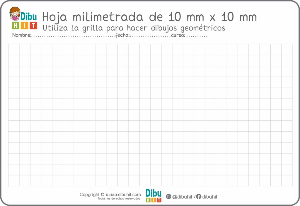 Hoja milimetrada de 10 mm x 10 mm para niños educacion inicial