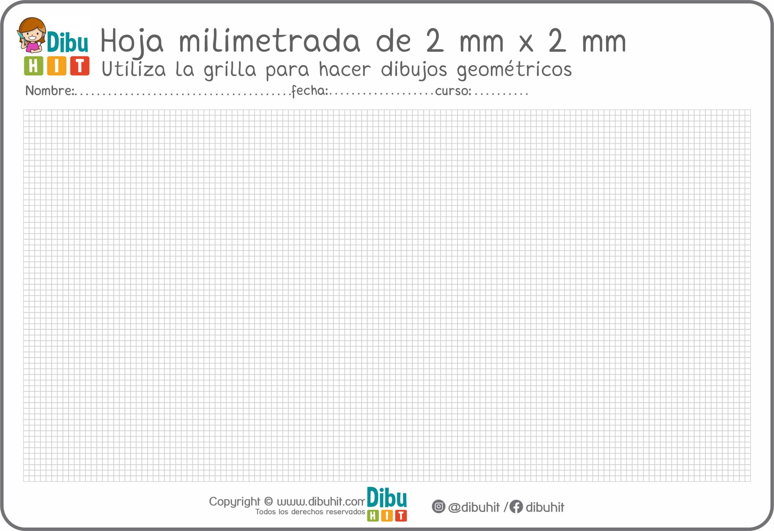 Hoja milimetrada de 2 mm x 2 mm para niños educacion inicial