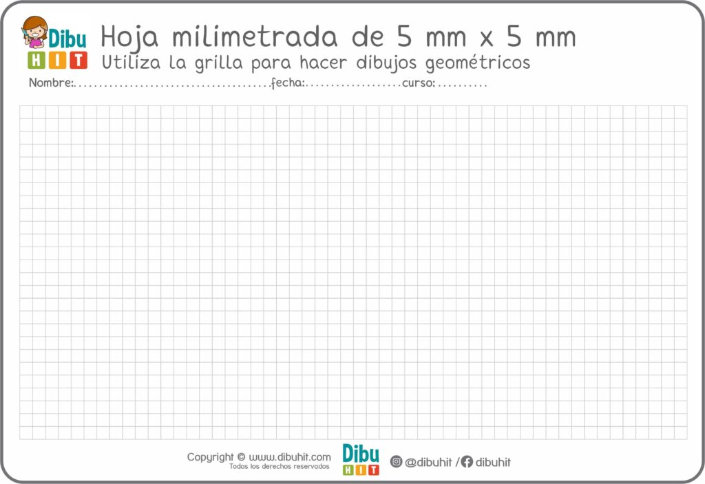 Hoja milimetrada de 5 mm x 5 mm para niños educacion inicial