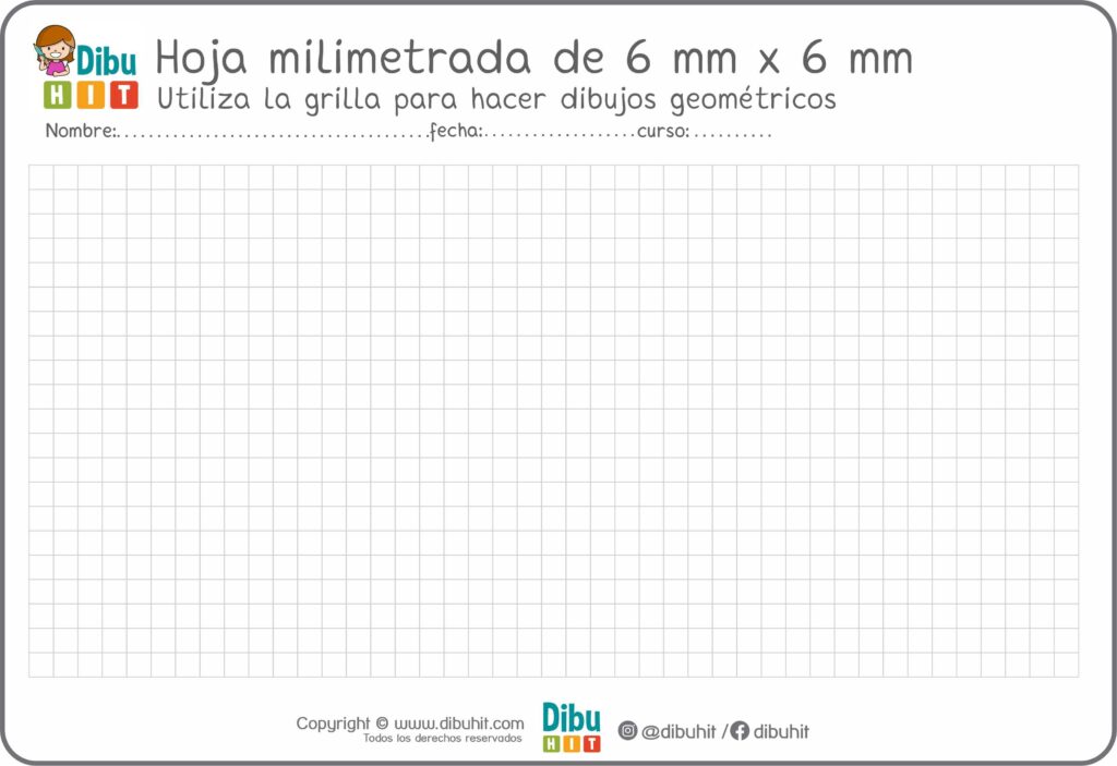 Hoja milimetrada de 6 mm x 6 mm para niños educacion inicial