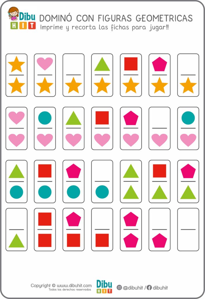 JUEGO FICHAS DOMINO FIGURAS GEOMETRICAS COLORES ESTRELLAS CORAZONES CUADRADOS TRIANGULOS PENTANGONOS