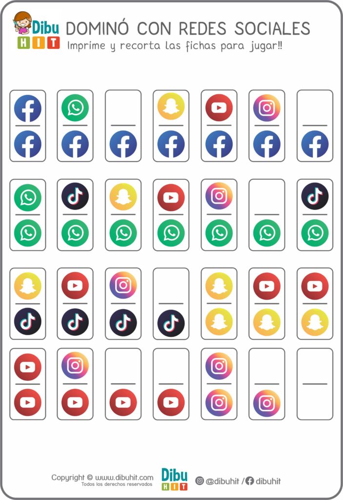 JUEGO FICHAS DOMINO ICONOS REDES SOCIALES WHATSAPP FACEBOOK SNPACHAT TIKTOK INSTAGRAM YOUTUBE