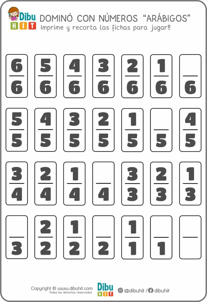 JUEGO FICHAS DE DOMINO NUMEROS ARABIGOS IMPRIMIR JUGAR