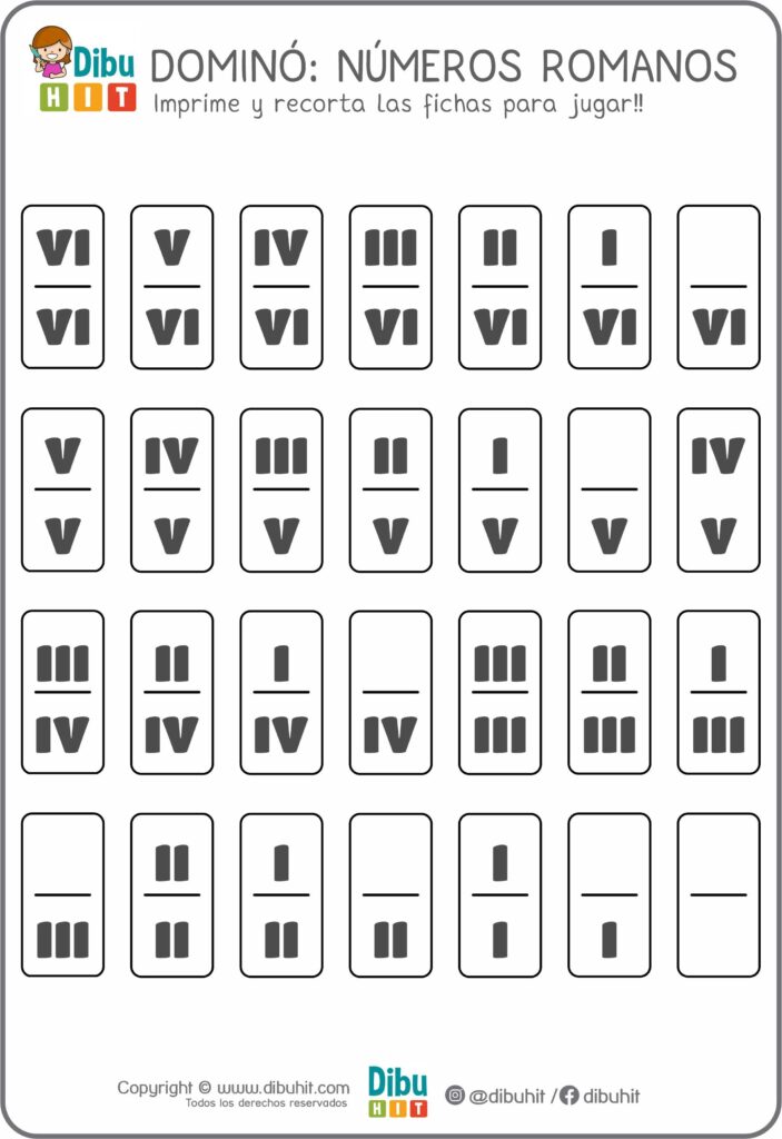 JUEGO FICHAS DOMINO NUMEROS ROMANOS