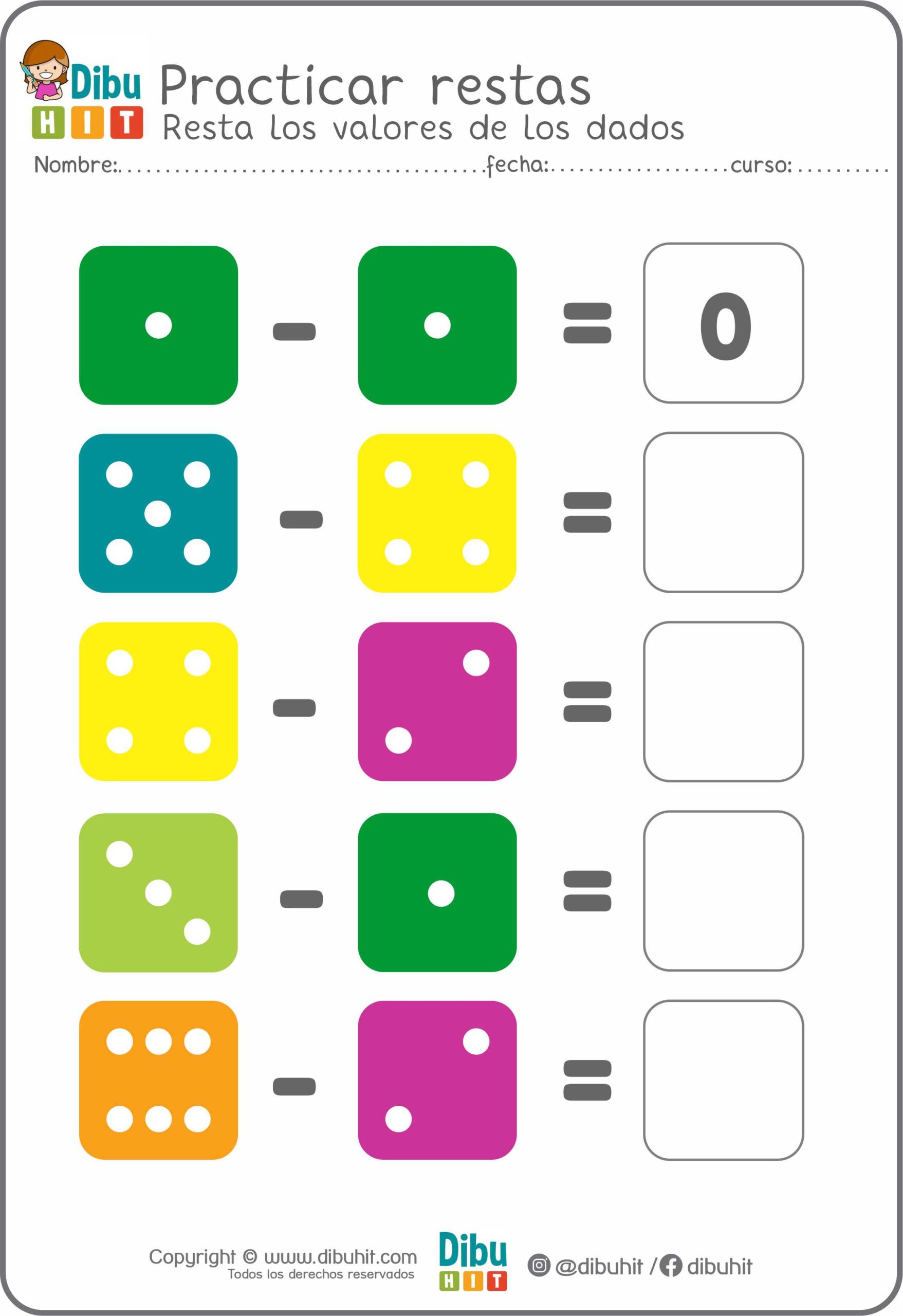 Dados colores numeros restas