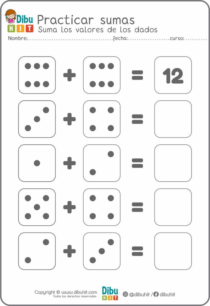 Ficha actividad dados suma números